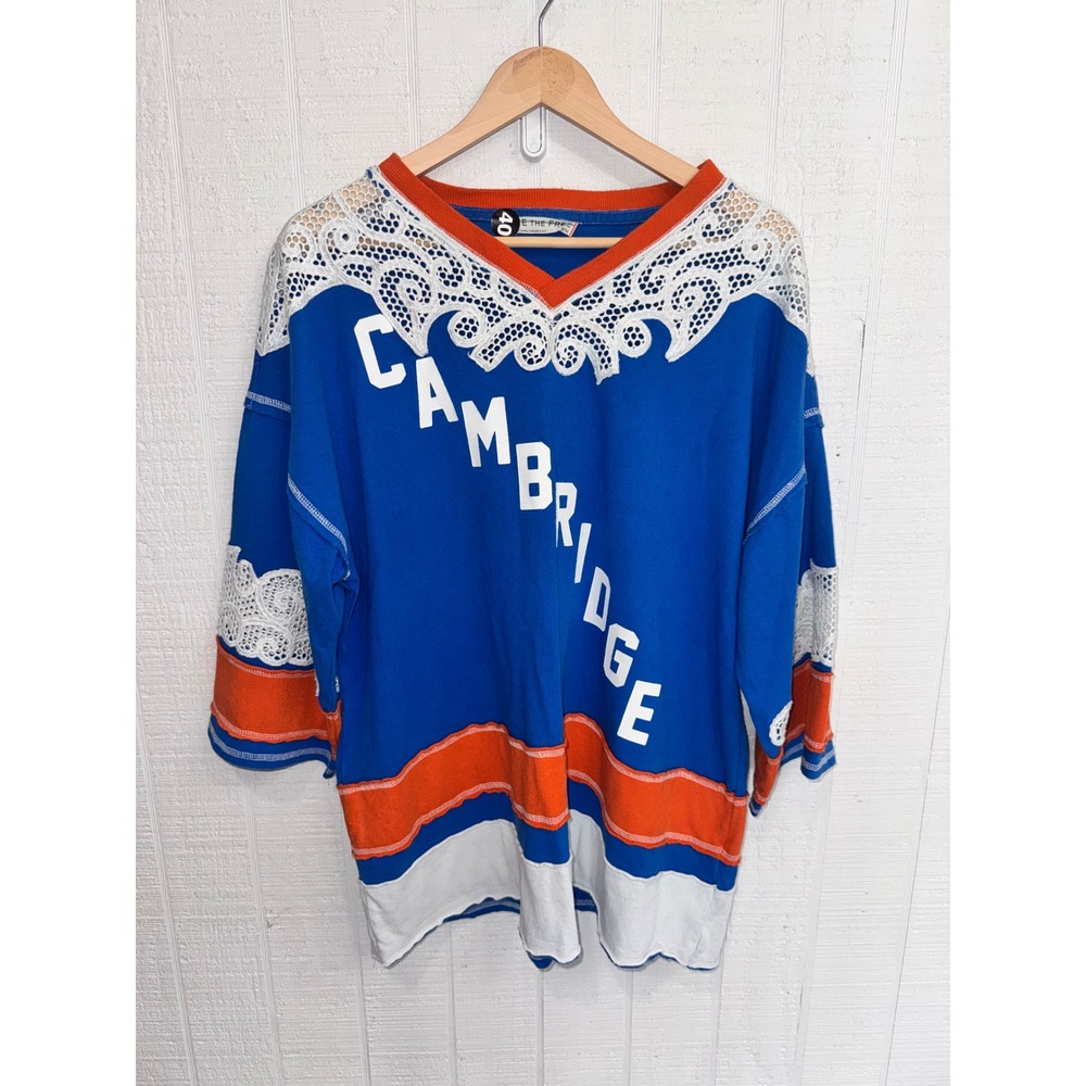 We The Free Cambridge Hockey Jersey Women Blue Orange Lace Accent S/M